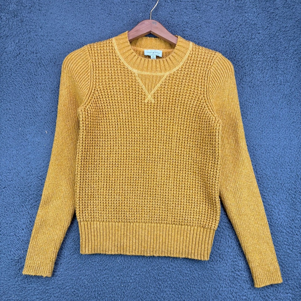Lucky Brand Womens Mustard‎ Yellow Waffle Knit Crewneck Sweater Small S/P
